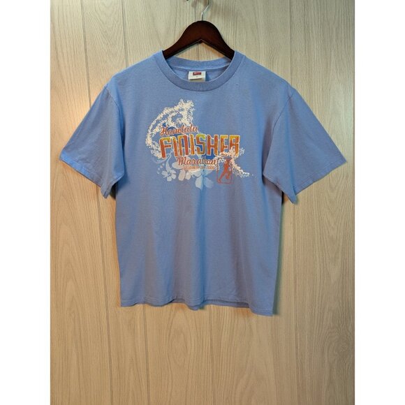 Vtg Honolulu Marathon T Shirt Nike Mens Small Blue Hawaii Running Finisher Y2K - Picture 1 of 8